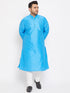 Vastramay Men's Plus Size Aqua Blue Silk Blend Kurta Pyjama Set